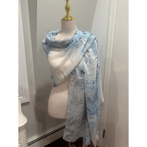 V. Fraas NWT | Women’s Blue and White Map Print Scarf, One Size